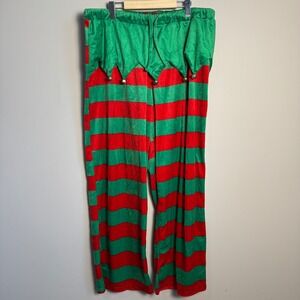 Mad Engine XL Elf Pants Red Green Striped Christmas Holiday Lounge Pajama‎